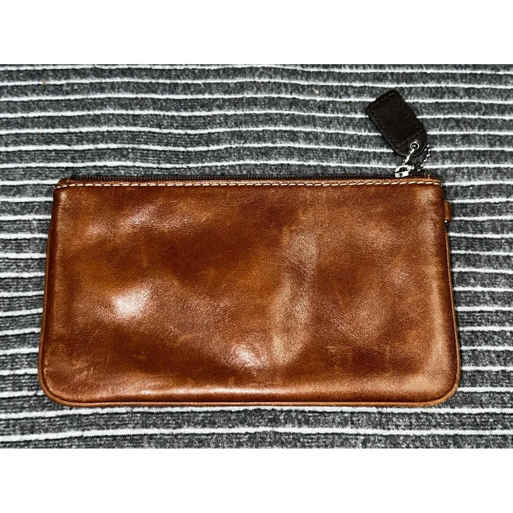 Coach Vintage Brown Leather Buckle Front Zipper Clutch Bag